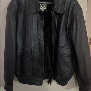 SO Men's Black Leather Bomber Jacket